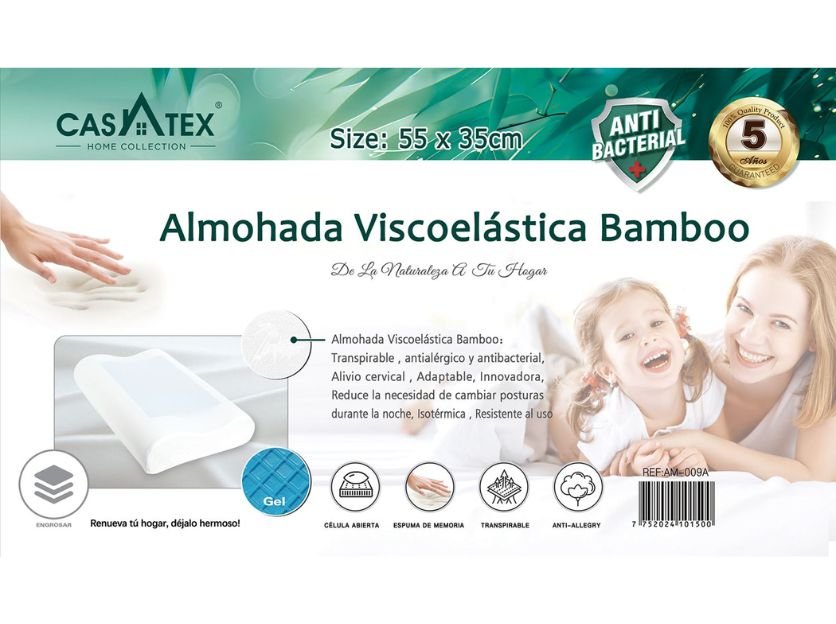 Almohada viscoelástica de bamboo c/ gel Casatex (Caja x 30 und)