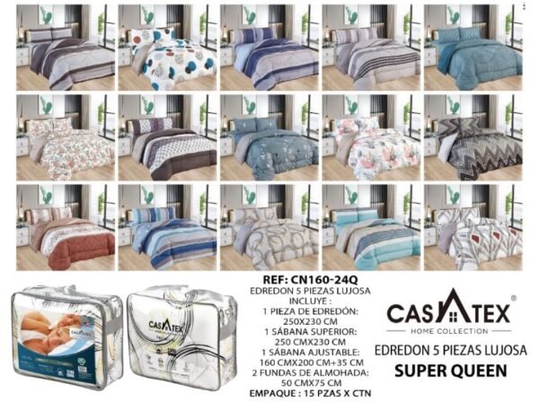 Edredón tela c/ tela estampada 5pcs 1500 Hilos<br>(Fardo x 15 und)
