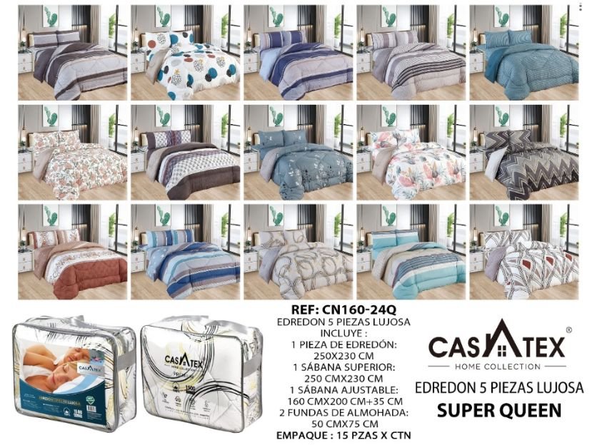 Edredón tela c/ tela estampada 5pcs 1500 Hilos<br>(Fardo x 15 und)