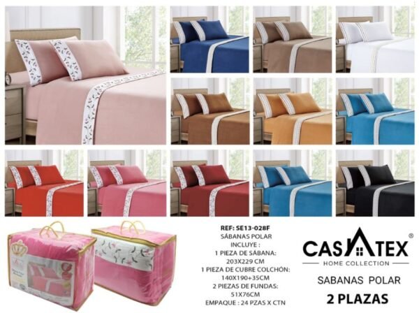 Sábana polar bordado 4pcs Casatex<br>(Fardo x 24 und)