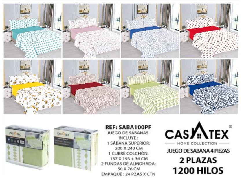 Juego de sábanas 4pcs 1200 hilos Casatex (Fardo x 24 und)