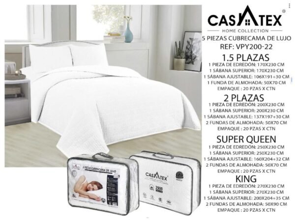 Cobertor verano Hotelero 5pcs 3000 hilos Casatex<br>(Fardo x 20 und)