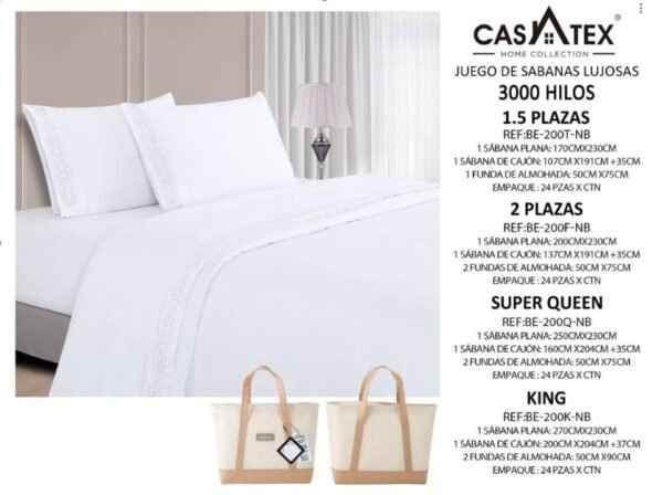 Sábanas hoteleras premium 3000 Hilos Casatex<br>(Fardo x 24 und)