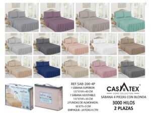 Sábana c/ bobo 4pcs 3000 Hilos Casatex<br>(Fardos x 24 und)