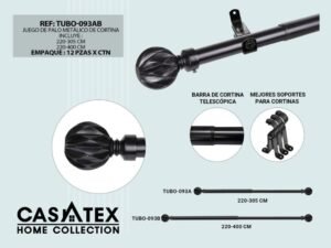 Set tubo metálico para cortina 220-400cm<br>(Caja x 12 pzas)