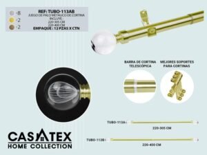 Set tubo metálico para cortina 220-380cm (Caja x 12 pzas)