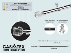 Set tubo metálico para cortina 220-380cm (Caja x 12 pzas)