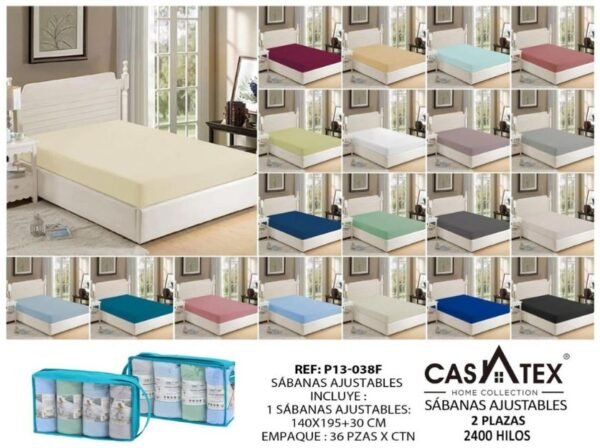 Sábanas ajustables 2400 Hilos 2 plazas Casatex (Fardo x 96 und)