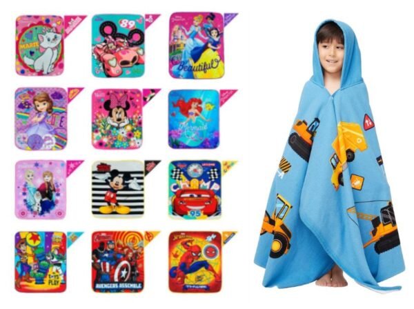 Toalla c/ capucha 100x120cm Disney <br>(Fardo x 12 docenas)
