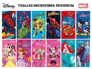 Toalla playera microfibra 50x100cm Disney <br>(Fardo x 24 docenas)