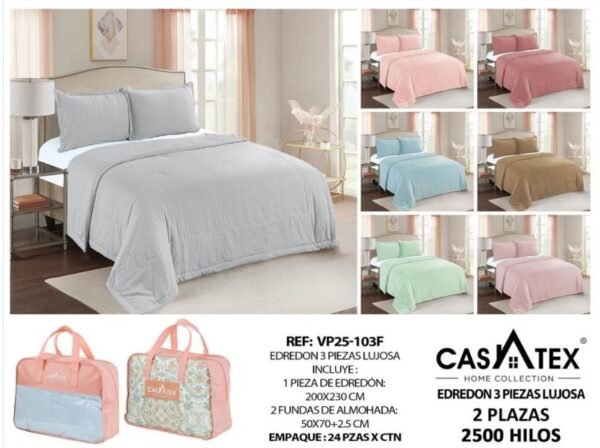 Edredón tela c/ tela 3pcs 2500H Casatex<br>(Fardo x 24 und)