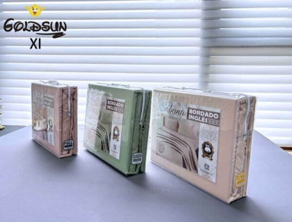 SET DE SÁBANAS 4PCS COLOR ENTERO CON BORDADO INGLÉS PREMIUM (FARDOX24UND)