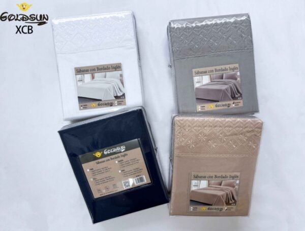 SET DE SÁBANAS 4 PCS COLOR ENTERO CON BORDADO INGLÉS (CAJAX48UND)