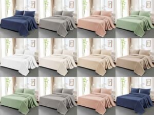 2 SET DE SÁBANAS 4 PCS COLOR ENTERO CON BORDADO INGLÉS (CAJAX48UND)