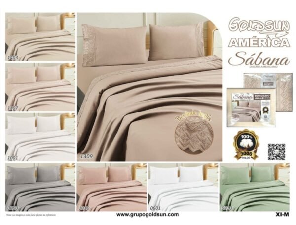 SET DE SÁBANAS 4PCS COLOR ENTERO CON BORDADO INGLÉS PREMIUM (FARDOX24UND)