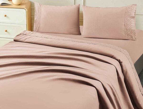 SET DE SÁBANAS 4PCS COLOR ENTERO CON BORDADO INGLÉS PREMIUM (FARDOX24UND)