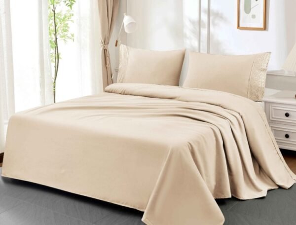 SET DE SÁBANAS 4 PCS COLOR ENTERO CON BORDADO INGLÉS (CAJAX48UND)