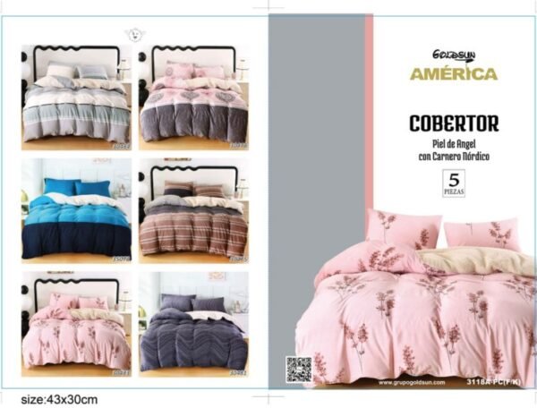 COBERTOR 5 PCS PIEL DE ÁNGEL CON CARNERO NÓRDICO ACOLCHADO (2 PLAZAS, KING)