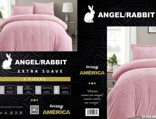 COBERTOR PIEL DE ÁNGEL CON PIEL DE CONEJO PREMIUM 5 PCS (2 PLAZAS)
