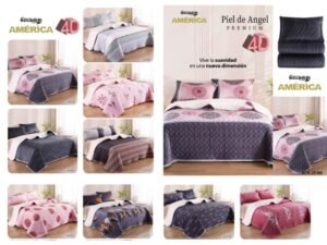 COBERTOR PIEL DE ÁNGEL ESTAMPADO CON CARNERO 5 PCS (2 PLAZAS)