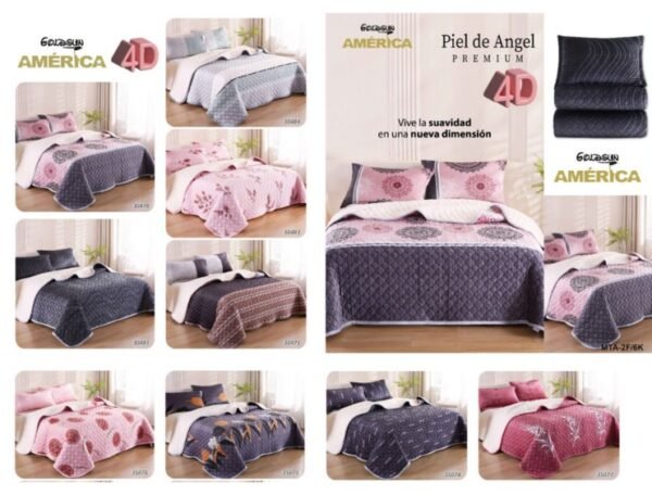 COBERTOR PIEL DE ÁNGEL ESTAMPADO CON CARNERO 5 PCS (2 PLAZAS)