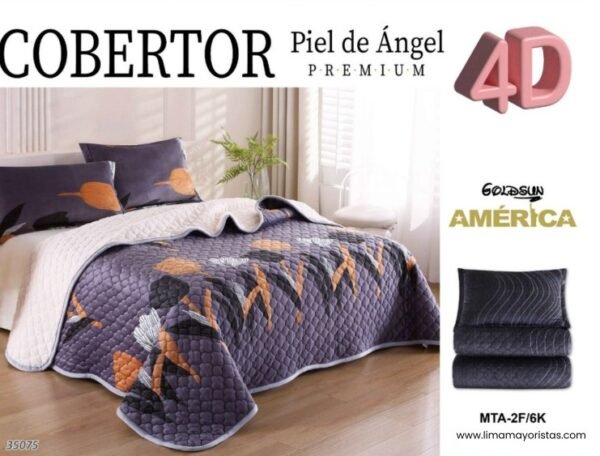 COBERTOR PIEL DE ÁNGEL ESTAMPADO CON CARNERO 5 PCS (2 PLAZAS)