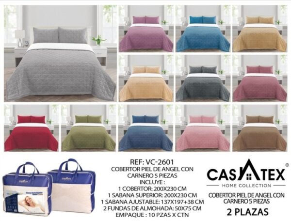 COBERTOR PIEL DE ANGEL CON CARNERO 5 PCS PREMIUM (FULL, QUEEN Y KING)