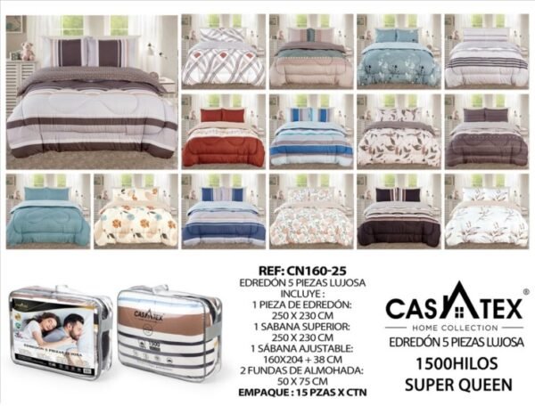 COBERTOR TELA CON TELA ACOLCHADO 5PCS 1500 HILOS (FULL, QUEEN Y KING)