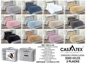 COBERTOR TELA CON TELA ACOLCHADO 5PCS COLOR ENTERO 3000 HILOS (FARDOX12UND)