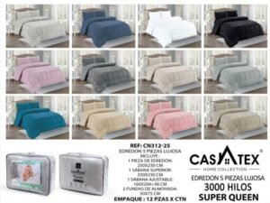 COBERTOR TELA CON TELA ACOLCHADO 5PCS COLOR ENTERO 3000 HILOS (QUEEN) (FARDOX12UND)