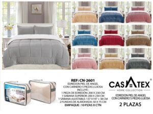 COBERTOR PIEL DE ÁNGEL CON CARNERO 5 PCS ACOLCHADO (FULL, QUEEN Y KING)